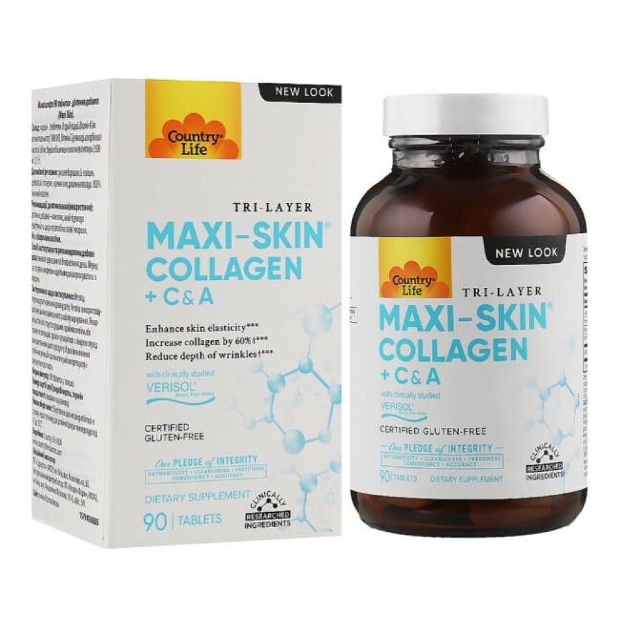Колаген + Вітаміни С&А, Maxi Skin, Country Life, 90 таблеток: ціни та характеристики