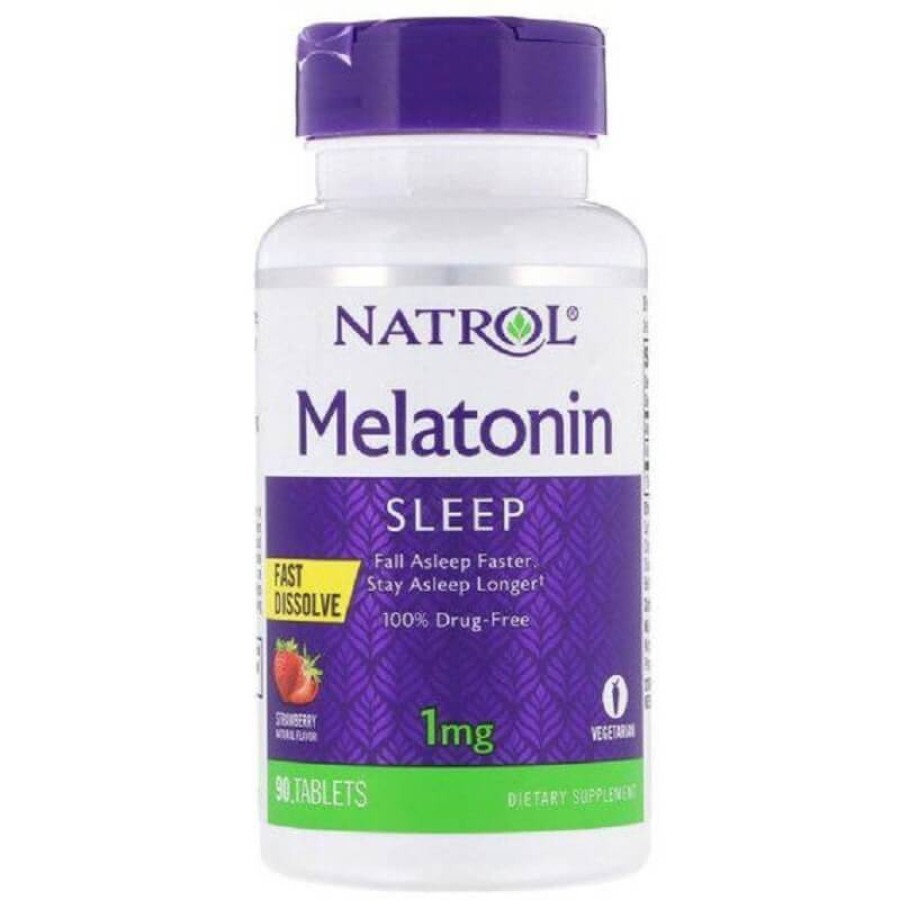 Мелатонін, 1 мг, смак полуниці, Melatonin, Fast Dissolve, Natrol, 90 таблеток: ціни та характеристики