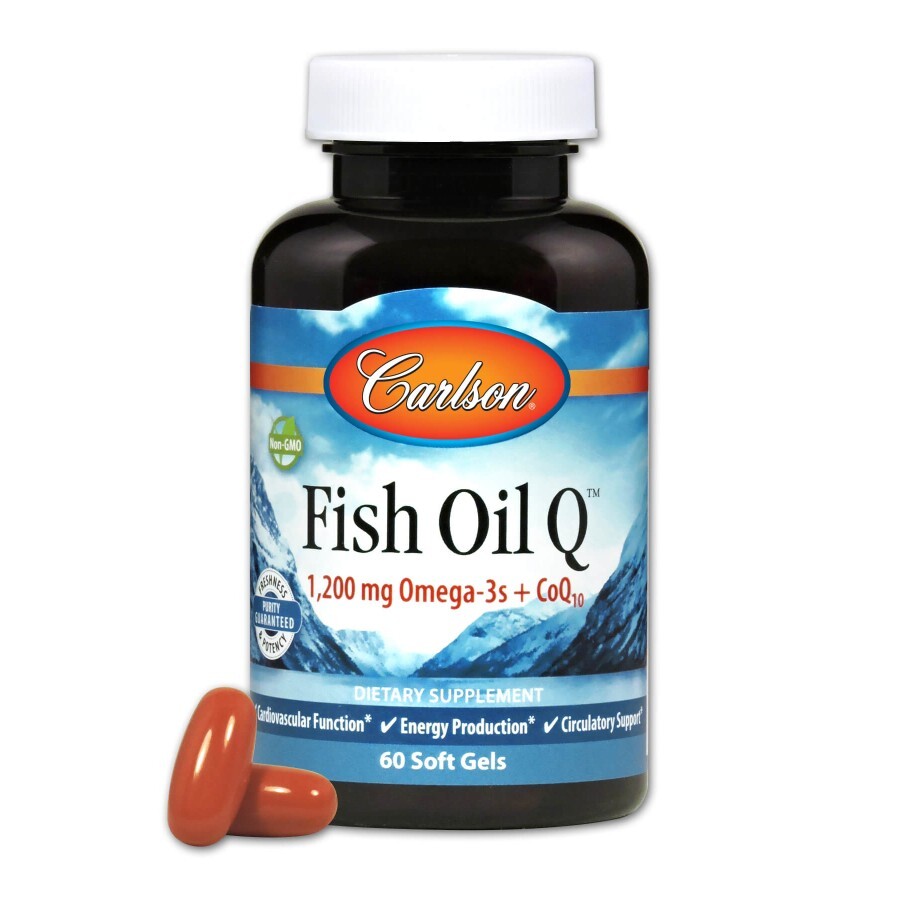 Омега-3 + Коензим Q10, Fish Oil Q, Carlson, 60 гелевих капсул: ціни та характеристики
