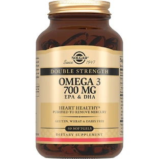 Омега-3, ЕПК і ДГК, Double Strength, 700 мг, Solgar, 60 желатинових капсул