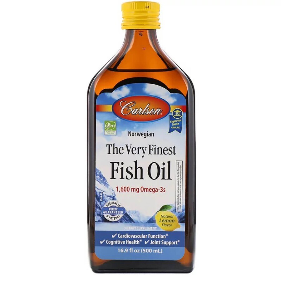 Риб'ячий жир, Смак Лимона, Норвезька серія, The Very Finest Fish Oil Lemon, Carlson, 500 мл: ціни та характеристики
