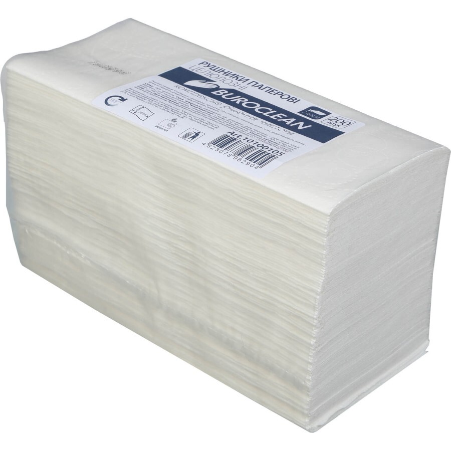 Паперові рушники Buroclean V-складання білі 230х210 мм 2 шари 200 шт. : ціни та характеристики