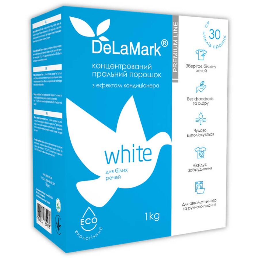 Пральний порошок DeLaMark Premium Line White з ефектом кондиціонера 1 кг : ціни та характеристики