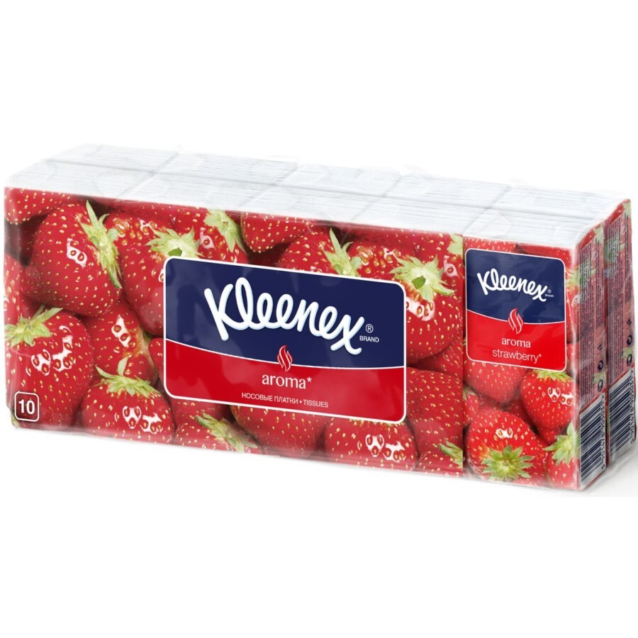 Серветки косметичні Kleenex Aroma з ароматом полуниці двошарові 10 пачок по 10 шт.: ціни та характеристики