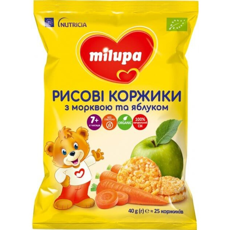 Рисові коржики Milupa з морквою та яблуком для харчування дітей від 7 місяців, 40 г: ціни та характеристики