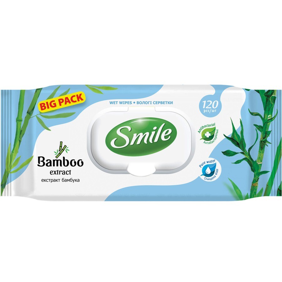 Вологі серветки Smile з екстрактом бамбука 120 шт.: ціни та характеристики