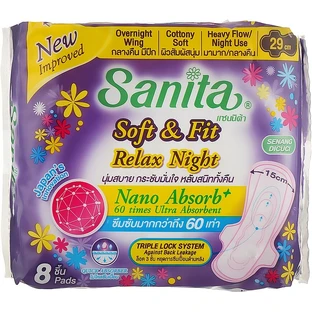 Гігієнічні прокладки Sanita Soft & Fit Relax Night Wing Cottony Soft 35 см 8 шт.