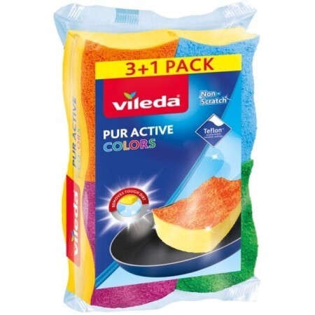 Губки кухонные Vileda Pur Active Color для тефлона 4 шт.
