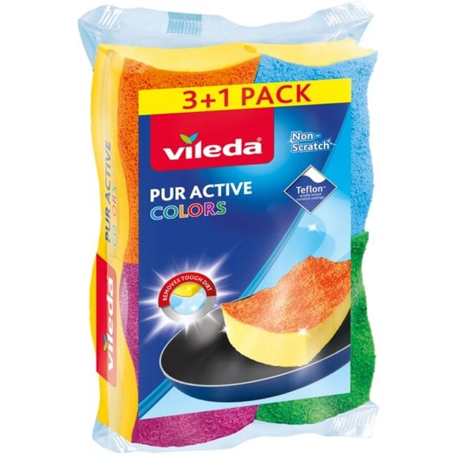 Губки кухонні Vileda Pur Active Color для тефлону 4 шт. : ціни та характеристики