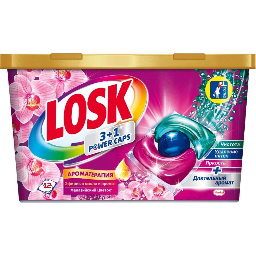 Капсули для прання Losk Тріо-капсули Ефірні олії та малайзійська квітка 12 шт.: ціни та характеристики