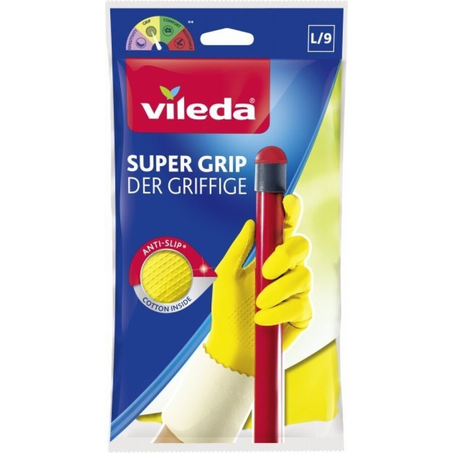 Перчатки хозяйственные Vileda Super Grip латексные L 1 пара: цены и характеристики