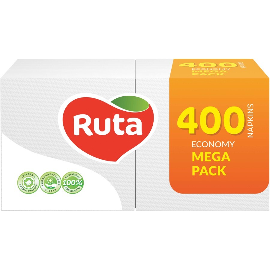 Серветки столові Ruta Mega Pack 1 шар 24х24 см Білі 400 шт. : ціни та характеристики