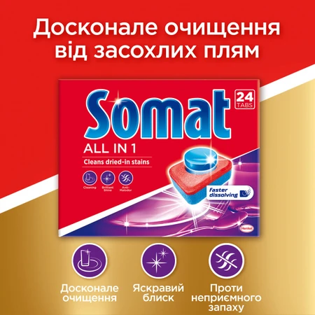 Таблетки для посудомоечных машин Somat All in 1 90 шт.: цены и характеристики