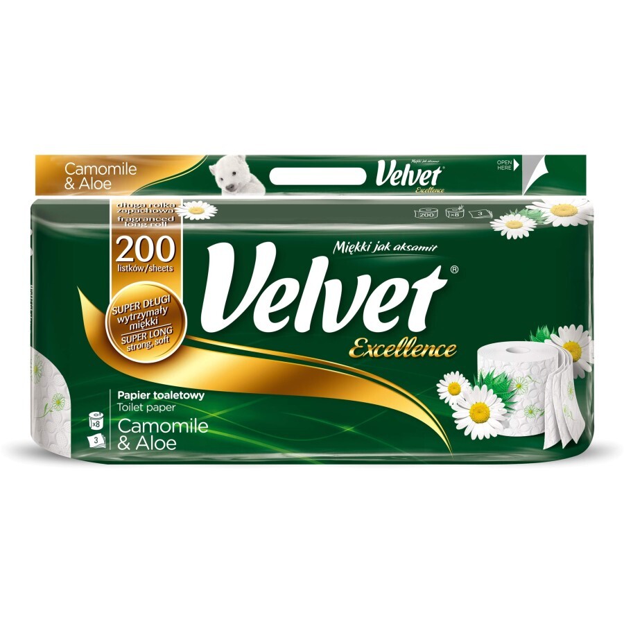 Туалетний папір Velvet Excellence Ромашка й алое 3 шари 8 рулонів 200 відривів : ціни та характеристики