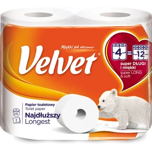 Туалетная бумага Velvet Экстра лонг 2 слоя 4 рулона 486 отрывов