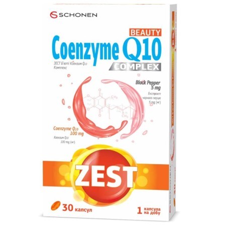ZEST® Бьюті Коензим Q10 (Beauty Coenzyme Q10 Сomplex) 30 капсул, SCHONEN
