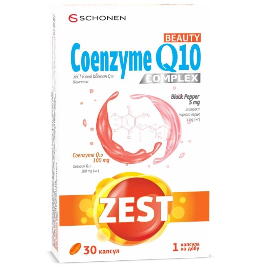 ZEST® Бьюті Коензим Q10 (Beauty Coenzyme Q10 Сomplex) 30 капсул, SCHONEN: ціни та характеристики