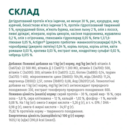 Сухий корм для цуценят великих порід зі смаком індички 12 кг: ціни та характеристики