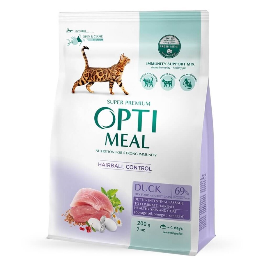 Сухой корм для кошек Optimeal с эффектом выведения шерсти утка 200 г: цены и характеристики