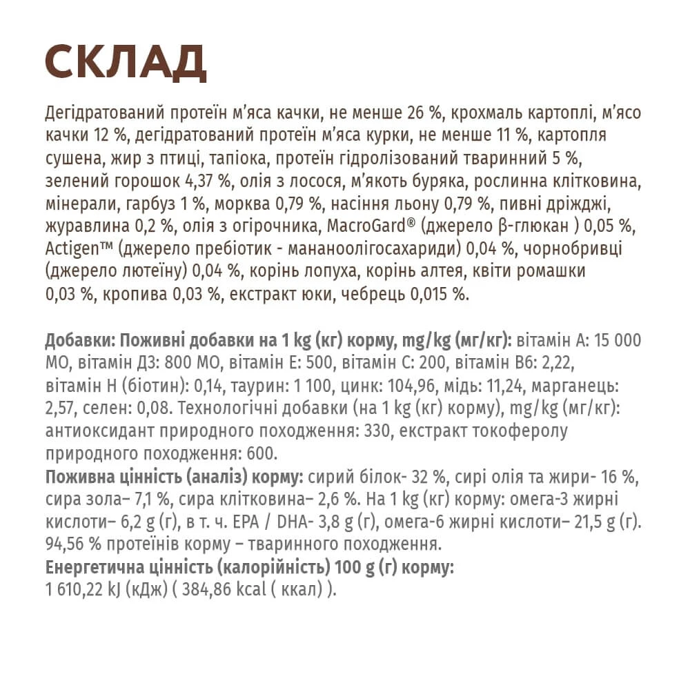Сухий корм для собак Optimeal беззерновий для всіх порід - качка й овочі 1.5 кг: ціни та характеристики