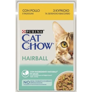 ВОЛОГИЙ КОРМ ДЛЯ КІШОК PURINA CAT CHOW HAIRBALL З КУРКОЮ ТА ЗЕЛЕНОЮ КВАСОЛЕЮ В ЖЕЛЕ 85Г 