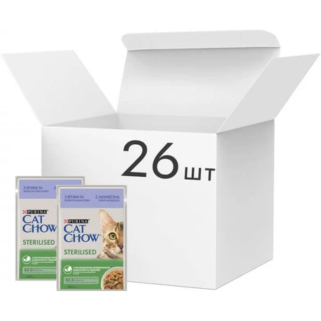 ВОЛОГИЙ КОРМ ДЛЯ КІШОК PURINA CAT CHOW STERILISED З ЯГНЯМ ТА ЗЕЛЕНОЮ КВАСОЛЕЮ В ЖЕЛЕ 85Г : ціни та характеристики