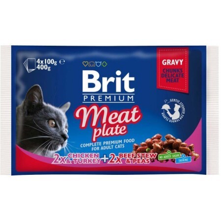 Вологий корм для кішок Brit Premium Cat м'ясна тарілка 4 шт по 100 г