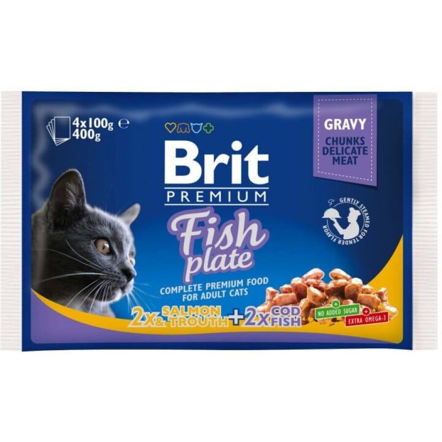 Вологий корм для кішок Brit Premium Cat рибна тарілка 4 шт по 100 г: ціни та характеристики