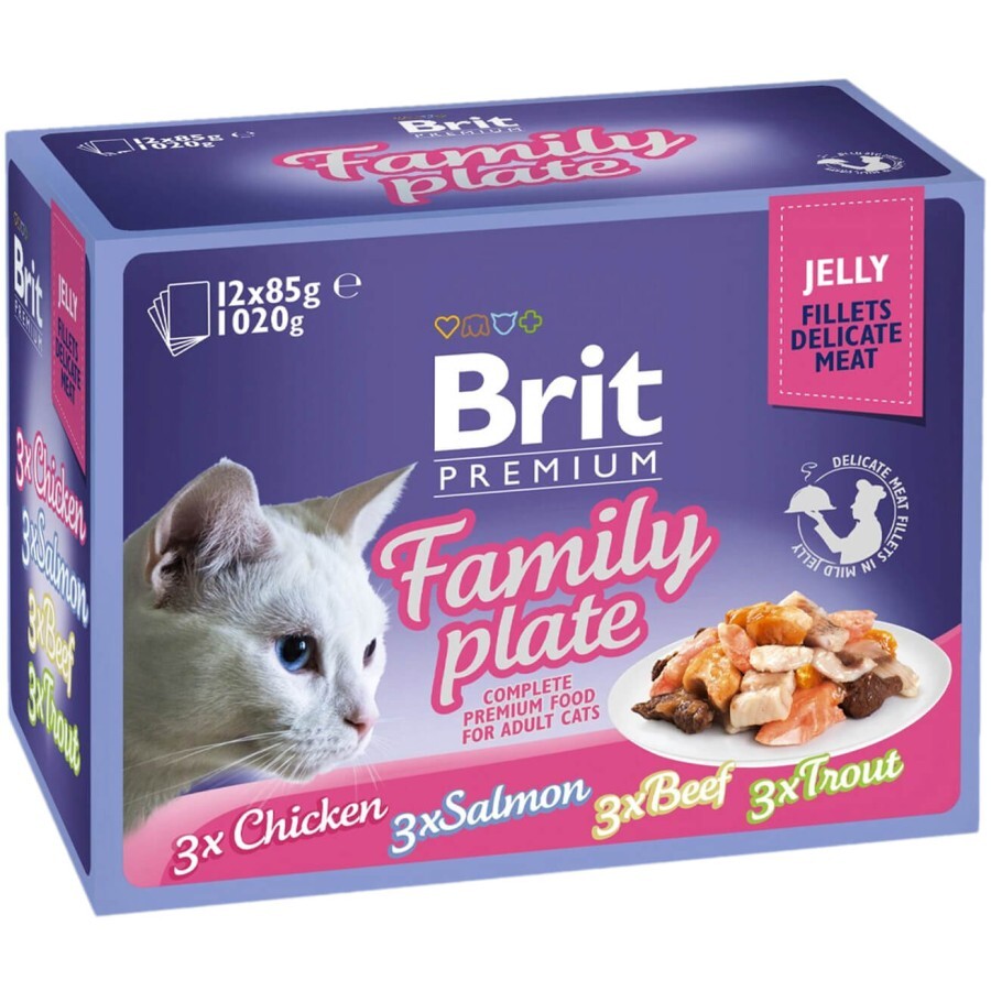 Влажный корм для кошек Brit Premium Cat семейная тарелка в желе 12 шт х 85 г: цены и характеристики