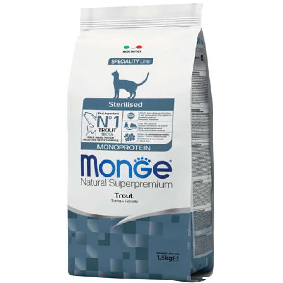 Сухий корм для кішок Monge Cat Monoprotein Sterilised з фореллю 1.5 кг : ціни та характеристики