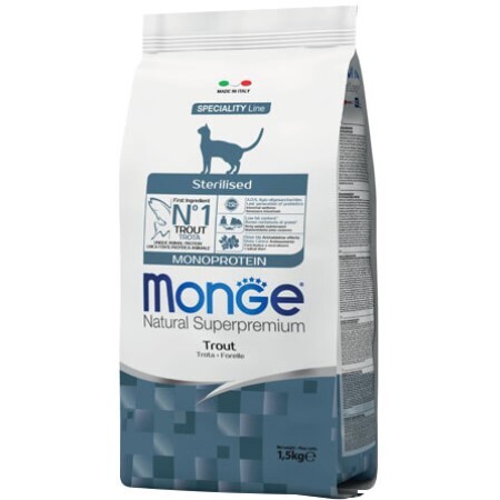 Сухой корм для кошек Monge Cat Monoprotein Sterilised с форелью 1.5 кг 