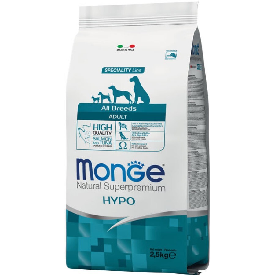Сухой корм для собак Monge Dog All breeds Hypoallergenic с лососем и тунцом 2.5 кг: цены и характеристики