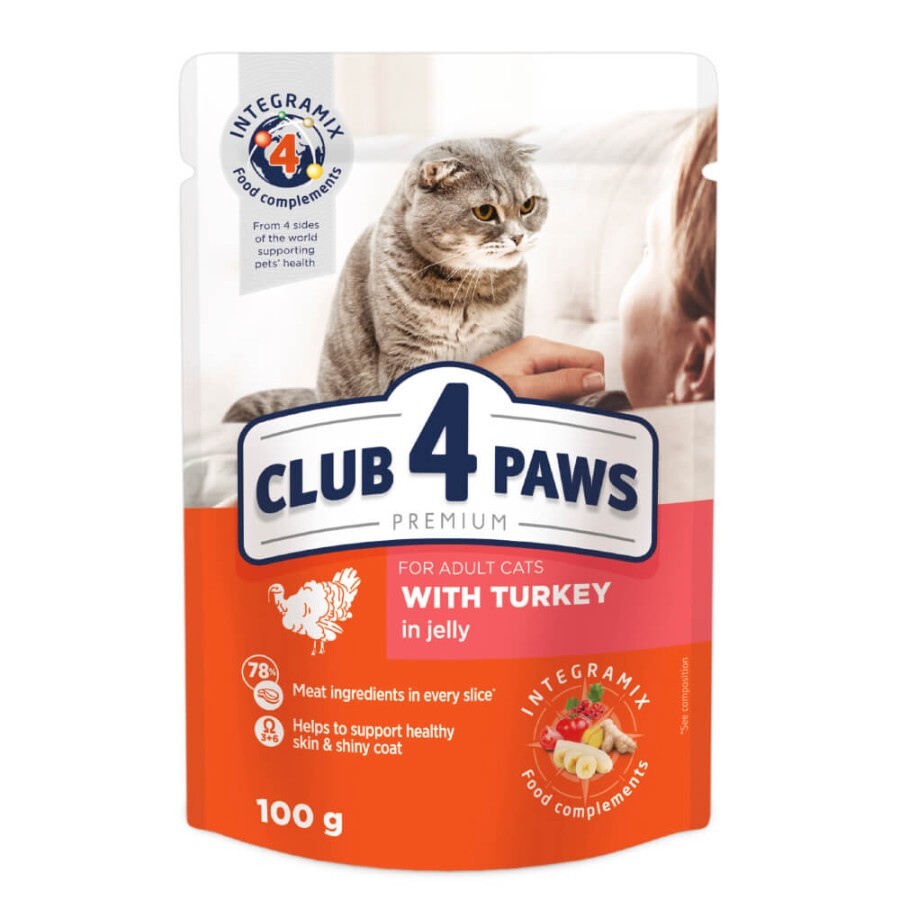 Влажный корм для кошек Club 4 Paws в желе с индейкой 100 г: цены и характеристики