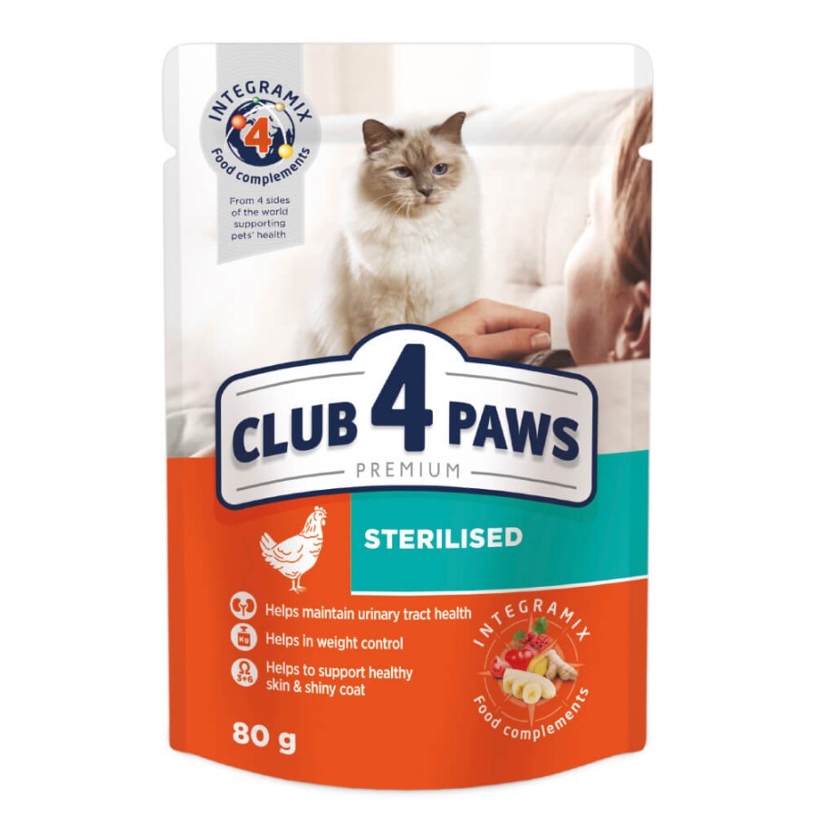 Влажный корм для кошек Club 4 Paws для стерилизованных в желе с курицей 80 г : цены и характеристики