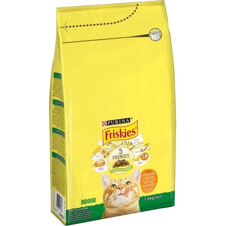 Сухий корм Purina Friskies Indoor для дорослих котів, що постійно перебувають у приміщенні з куркою та індичкою, з овочами 1.5 кг