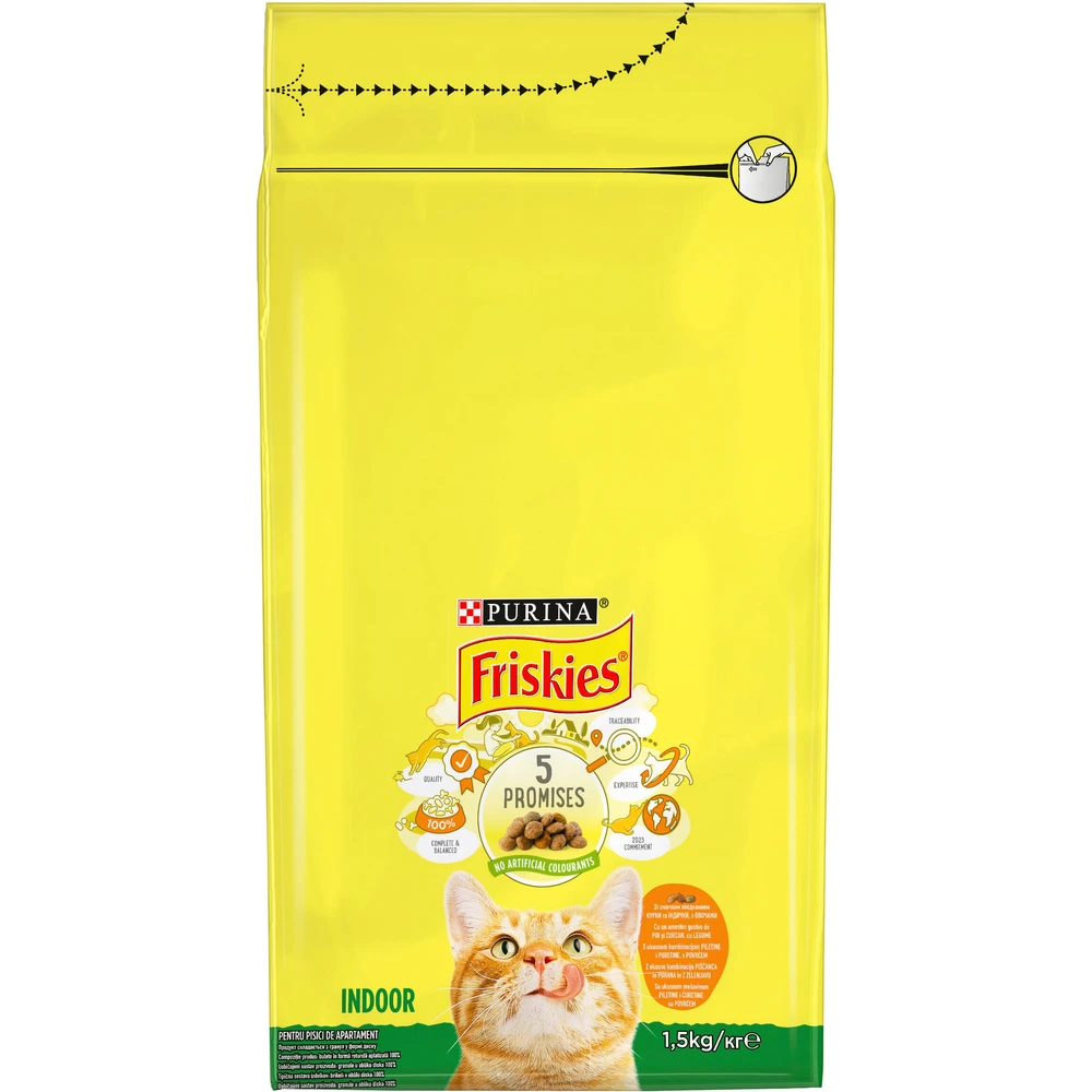 Сухий корм Purina Friskies Indoor для дорослих котів, що постійно перебувають у приміщенні з куркою та індичкою, з овочами 1.5 кг: ціни та характеристики