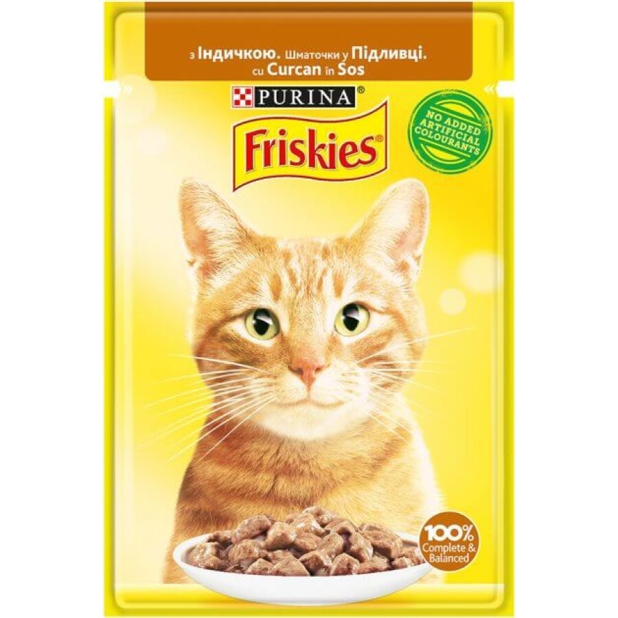 Влажный корм для кошек Purina Friskies кусочки в подливе с индейкой 85 г: цены и характеристики