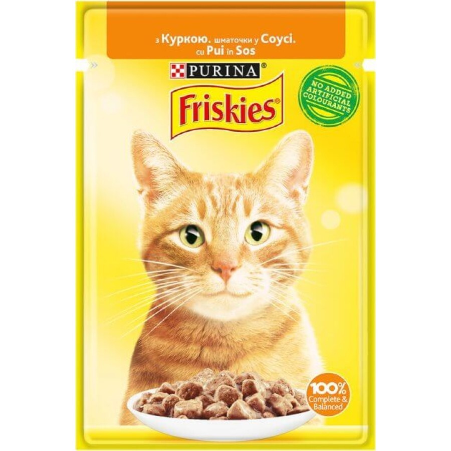 Вологий корм для кішок Purina Friskies шматочки у соусі з куркою 85 г : ціни та характеристики