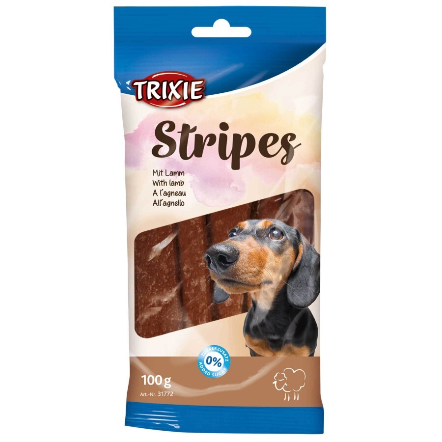 Ласощі для собак Trixie Stripes з ягням 100 г (10 шт): ціни та характеристики