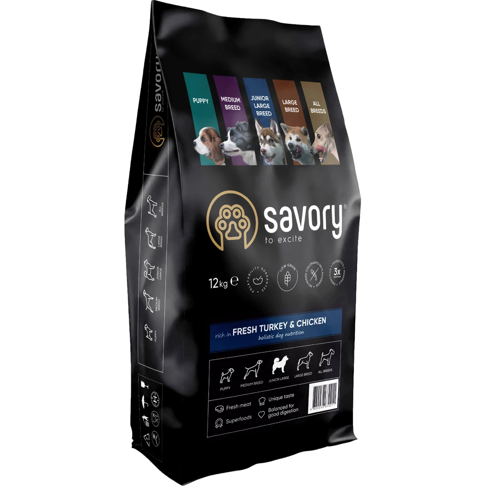 Сухий корм для собак Savory Junior Large rich in Fresh Turkey and Chicken 12 кг: ціни та характеристики