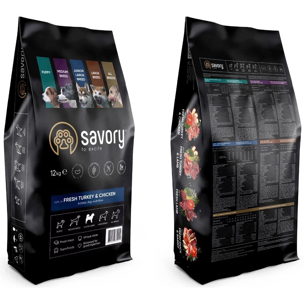 Сухий корм для собак Savory Junior Large rich in Fresh Turkey and Chicken 12 кг: ціни та характеристики
