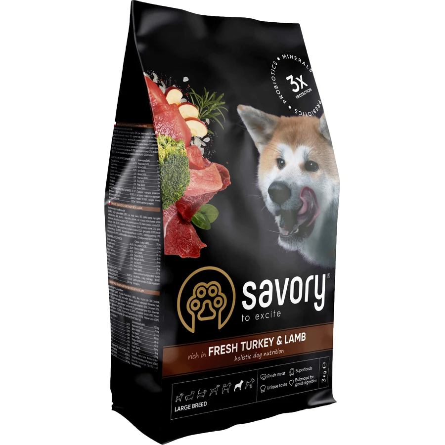 Сухий корм для собак Savory Large Breeds rich in Fresh Turkey and Lamb 3 кг: ціни та характеристики