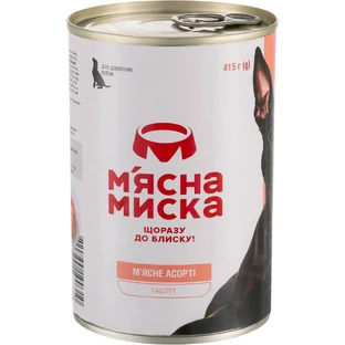 Консервы для собак мясная Миска паштет мясное ассорти 415 г