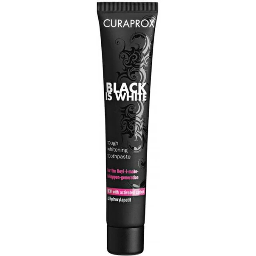 Зубная паста отбеливающая Curaprox Black is White с активированным углем и гидроксиаппатитами 90 мл + Ультра-мягкая зубная щетка: цены и характеристики