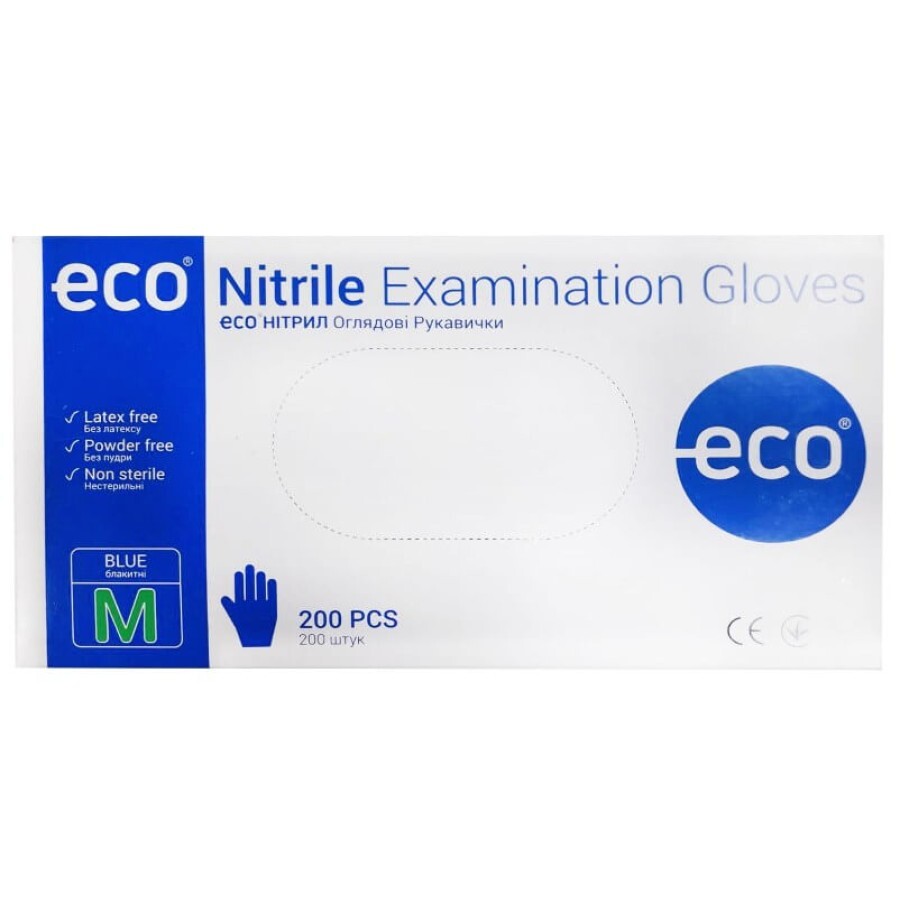 Перчатки нитриловые ECO Nitrile нестерильные, без пудры, М, синие: цены и характеристики