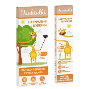 Натуральні цукерки Fruktulki яблучно-абрикосово-грушево-бананові, 20 г