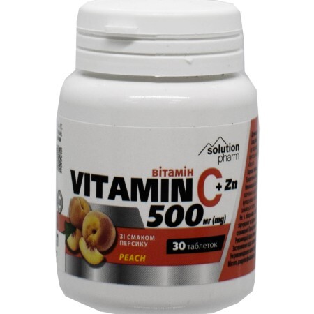 Таблетки жевательные Витамин С + Zn 500мг с персиковым вкусом флакон 30 шт Solution Pharm