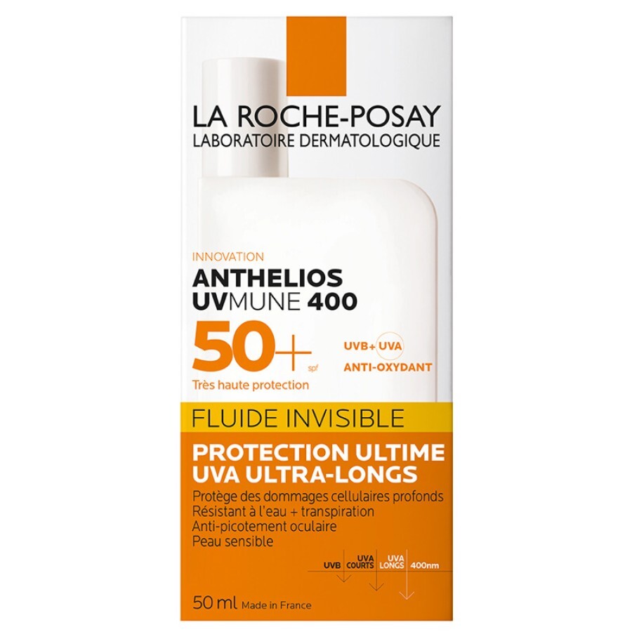 Флюїд сонцезахисний La Roche-Posay Anthelios UVmune 400 для чутливої шкіри обличчя, SPF 50+, 50 мл: ціни та характеристики
