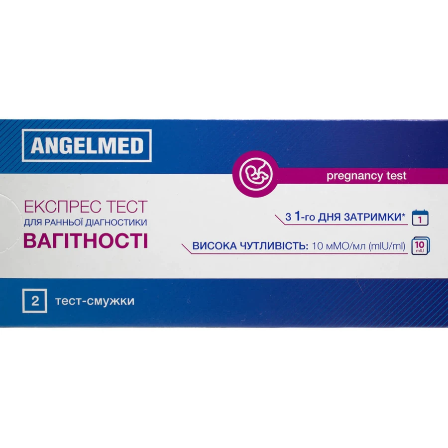 Тест-полоска для определения беременности Angelmed (АнгелМед) (10 мМЕ/мл) синяя 2 шт: цены и характеристики