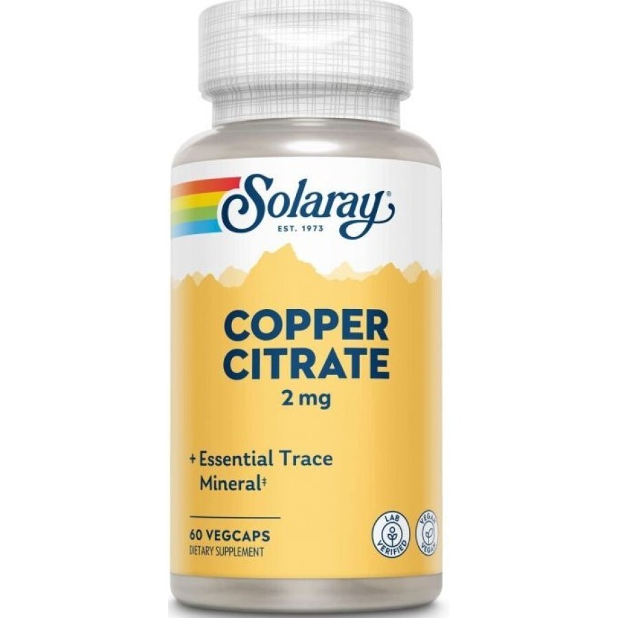 Мідь цитрат, Cooper Citrate, Solaray, 2 мг, 60 вегетаріанських капсул: ціни та характеристики